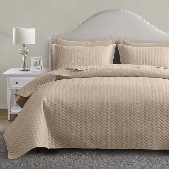 Maple&Stone Quilt Set Twin/Twin XL, XL (68'' x 86''), Chevron Beige - Picture 1 of 5